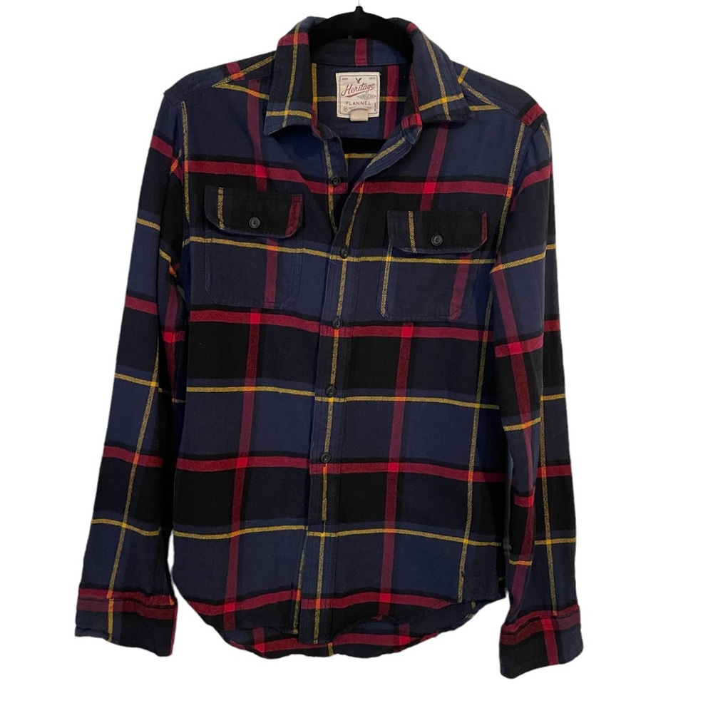 AEO Navy & Red Flannel Classic Fit Size XS